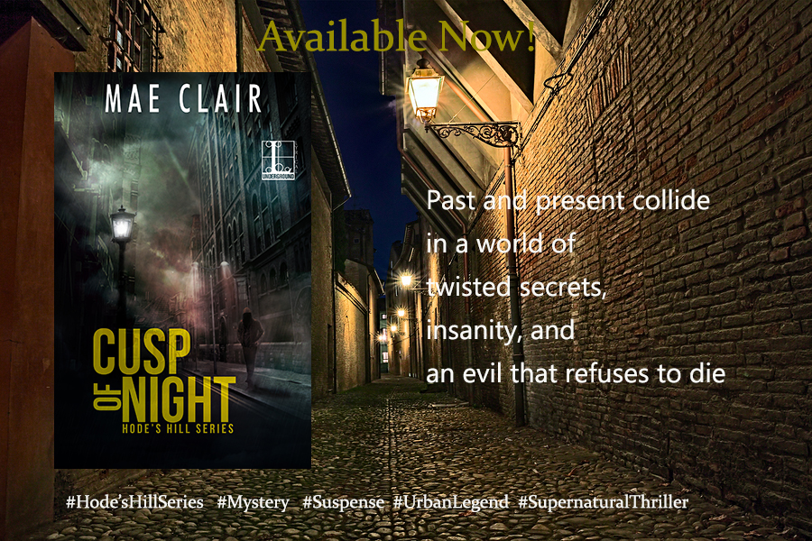 Banner ad for cusp of Night, a mystery/suspense novel by author, Mae Clair
